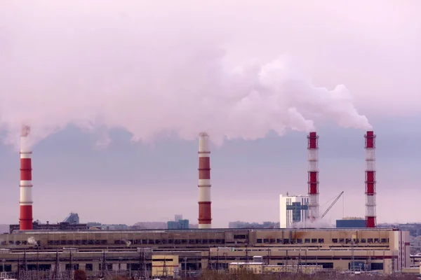 Дим Від Заводських Димоходів Екології Забруднення Навколишнього Середовища Завод Промисловому — стокове фото