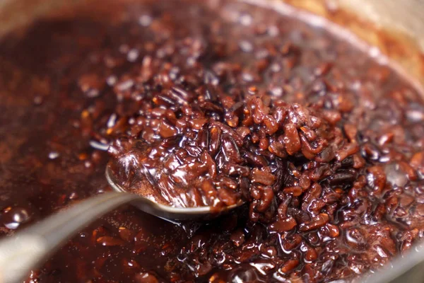 Cooking Brown Rice Water Close Organic Natural Ingredients Healthy Diet — Stockfoto