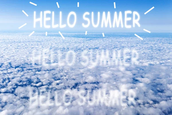 Clouds Sky Background Hello Summer Text View Plane Background — Stock Photo, Image