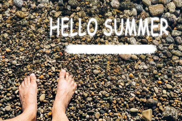 海浪你好夏天的文字 夏季休息和空缺概念 — 图库照片
