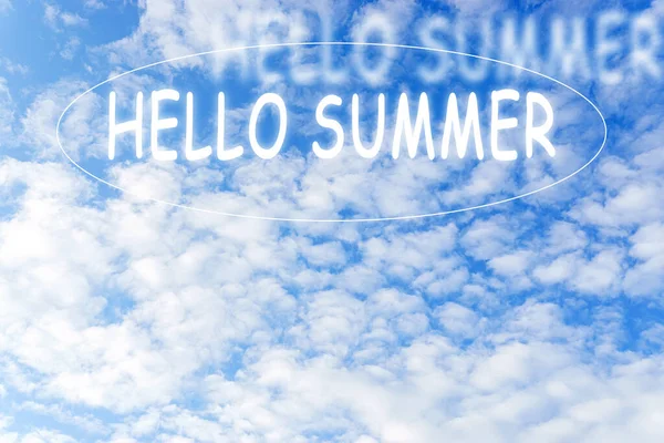 Hello Summer Text Many Cumulus Clouds Background — Stock Photo, Image