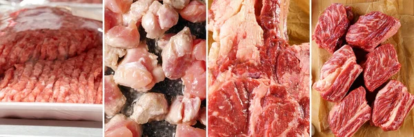 Raw meat collage, food traditions. Set, collage Close-up