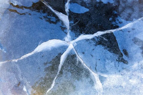 Törött Jég Textúra Fagyasztott Víz Télen Szelektív Fókusz — Stock Fotó