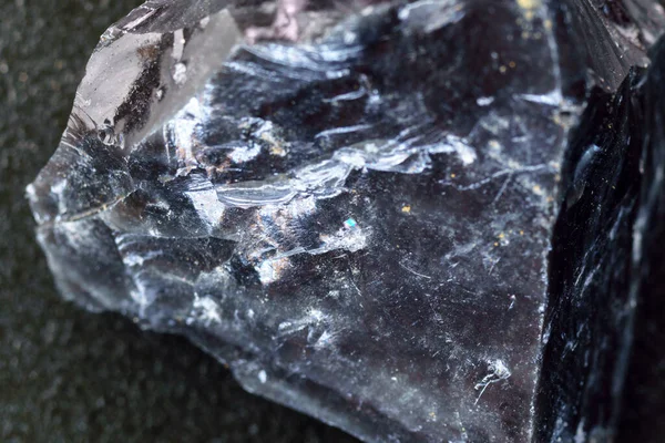 Pedra Obsidiana Preta Fechar Macro Vidro Natural Gema Mineral Preta — Fotografia de Stock