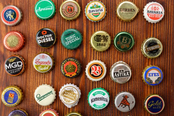 Tyumen Russia February 2023 Set Beer Caps Mix Various Beer — Foto de Stock
