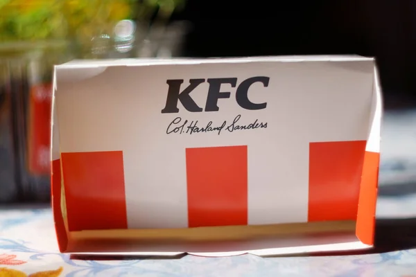 stock image Tyumen, Russia-May 03, 2023: Fast food restaurant KFC logo close up. Selective focus