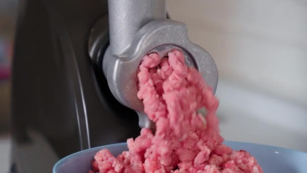 Slijpmachine Voor Bereiding Van Gehakt Vlees Keuken Huishoudelijke Keuken Selectieve — Stockvideo
