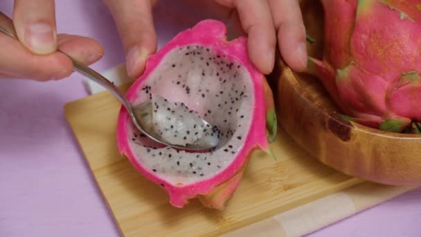Delicioso Pitahaya Frutas Frescas Conceito Comida Fruta Dragão Tropical Asiático — Vídeo de Stock