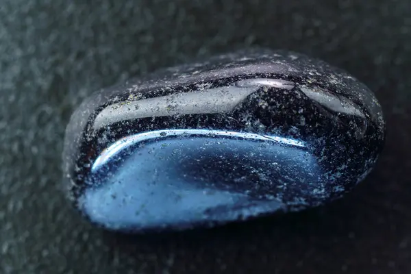 Pedra Mineral Natural Espécime Preto Polido Onyx Gemstone Close Macro — Fotografia de Stock