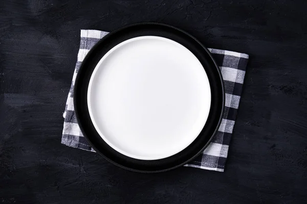 stock image White and Black Food Empty Blank Ceramic Plate. Top View