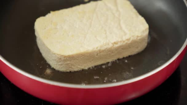 Comida Japonesa Atsuage Tofu Frito Una Sartén Enfoque Selectivo — Vídeos de Stock