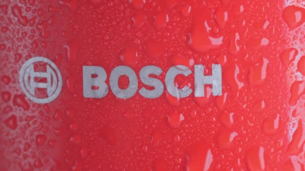 Tyumen Oroszország Június 2023 Bosch Logó Közeli Makró Bosch Egy — Stock videók