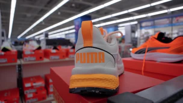 Tyumen Russia June 2023 New Puma Shoes Sneakers Trainers Showing — Stock Video