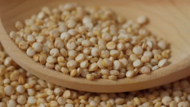 Fehér Quinoa Főzés Nélküli Magok Textúra Közeli Makró Szelektív Fókusz — Stock videók