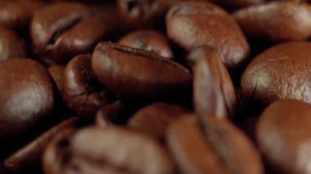 Жареный Кофе Зернах Органические Семена Кофе Селективный Фокус — стоковое видео