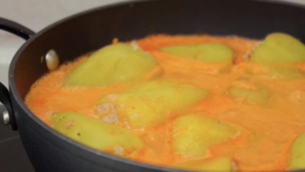 Preparing Stuffed Peppers Home Traditional Mediterranean Cuisine Dish — Stock Video