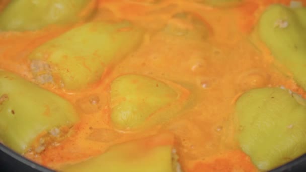 Zubereitung Gefüllter Paprika Hause Traditionelle Mediterrane Küche Zeitlupe — Stockvideo