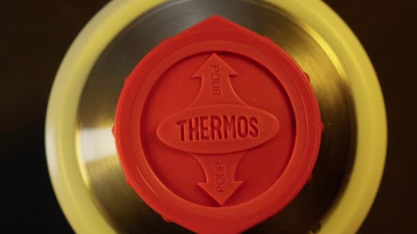 Tyumen Russia August 2023 Thermos Universally Manufactured Trademark Gave Initial — Stock Video