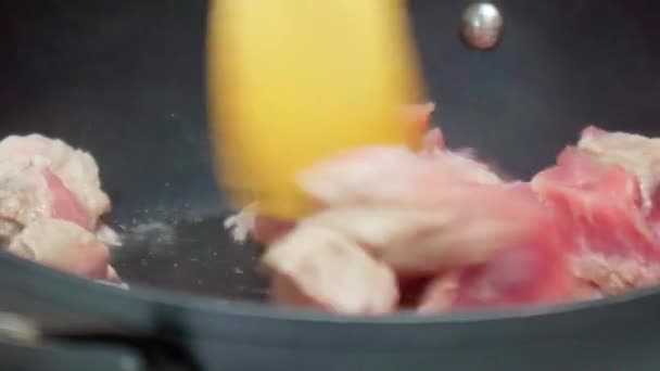 Смажити Свинину Сковороді Готуємо Кухні Приготування Їжі — стокове відео