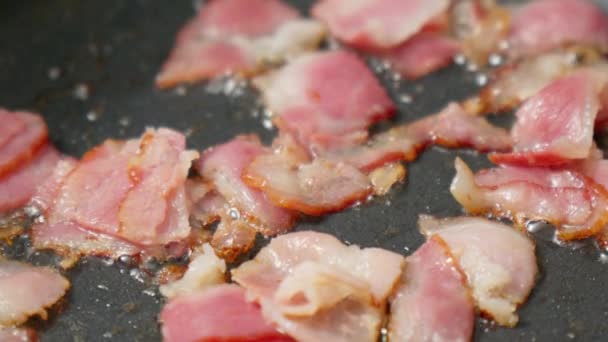 Close Bacon Cozinhar Uma Panela Foco Seletivo — Vídeo de Stock