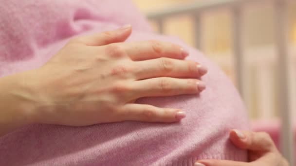 期待与联系 一个怀孕的女人拥抱在她的生命中成长 — 图库视频影像