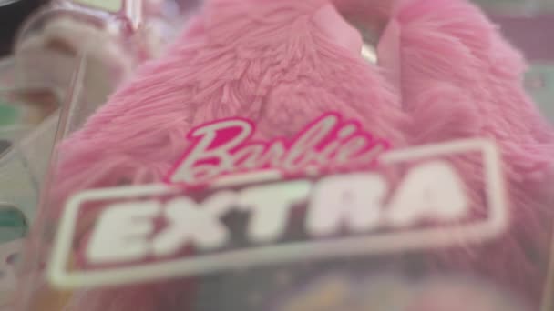 Tyumen Russia November 2023 Barbie Logo Ekstra Diproduksi Oleh Perusahaan — Stok Video