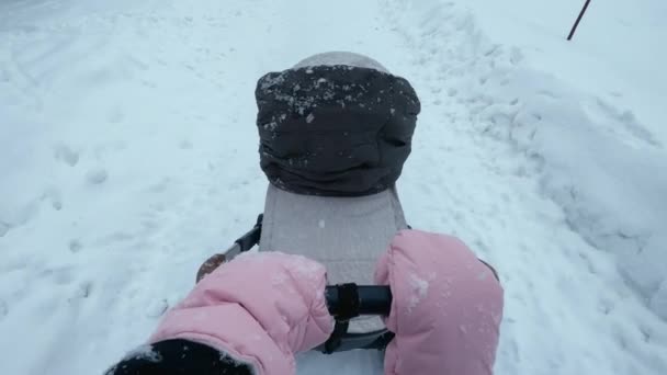 Wintry Walk Podróż Ojców Dzieckiem Śnieżnej Ciszy — Wideo stockowe