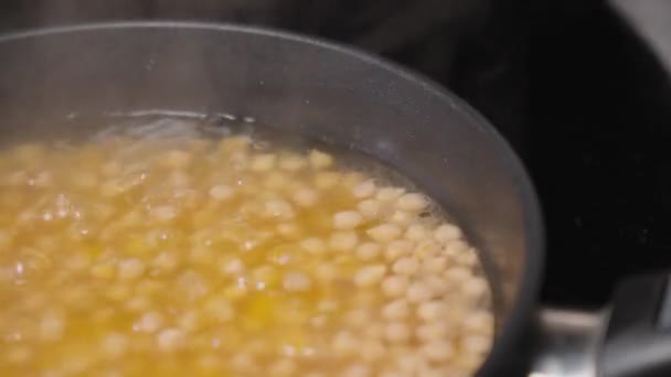 Close Delicious Pot Cooking Grão Bico Ervilhas Foco Seletivo — Vídeo de Stock