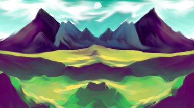 Abstract Landscape Illustration of Mountains and Sky