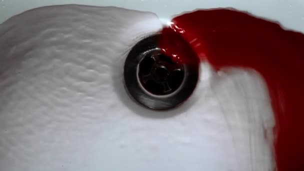 Sangre Con Agua Fluye Por Orificio Drenaje Ducha Concepto Sangre — Vídeo de stock