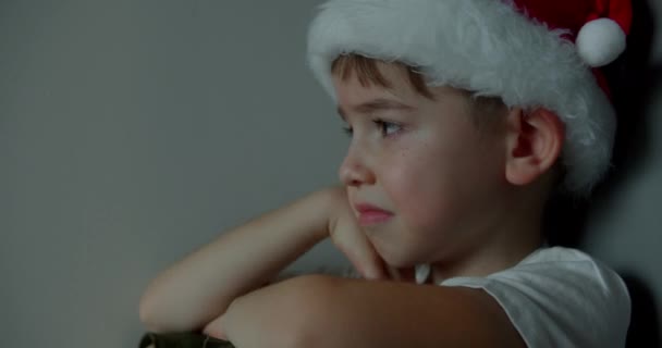 Portrait Garçon Mignon Dans Chapeau Noël Santa Clausa Avec Grandes — Video