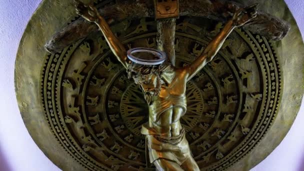 Jesús Muriendo Cruz Cruz Jesús Dentro Iglesia Católica Concepto Crucifixión — Vídeos de Stock