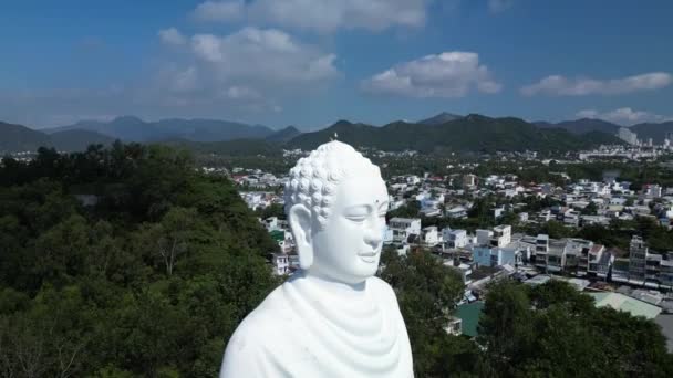 Вид Воздуха Большой Будда Вьетнам Большая Белая Статуя Будды Фоне — стоковое видео