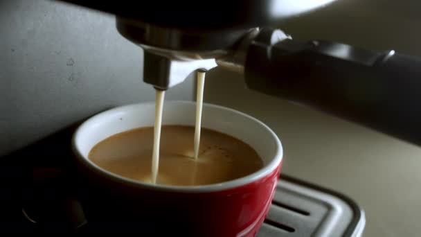 Ρίχνει Ρεύμα Καφέ Από Μηχάνημα Στο Κύπελλο Σπίτι Φτιάχνει Καυτό — Αρχείο Βίντεο
