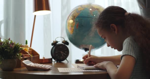 Drăguț Inteligent Școală Primară Copil Învățare Scris Face Temele Matematice — Videoclip de stoc