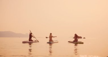 Nha Trang, Vietnam - 8 Mayıs 2023: Stand Up Paddle Recreation Fitness. Yaz sporu tatili. Sup Board Seyahat Sup Sörf Yüzme. Spor Seyahati Pedalları Kürek Çekme Tahtası.