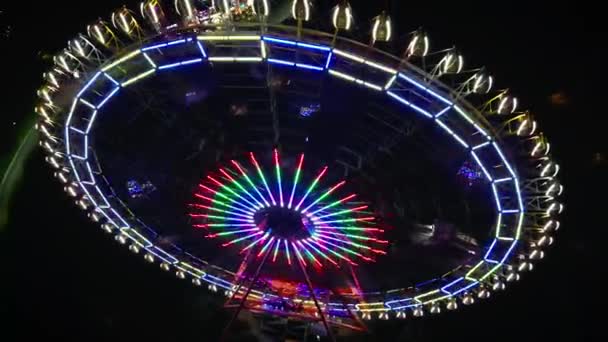 Top View Aerial Ferris Wheel Amusement Park Night Ferris Wheel — Stock Video