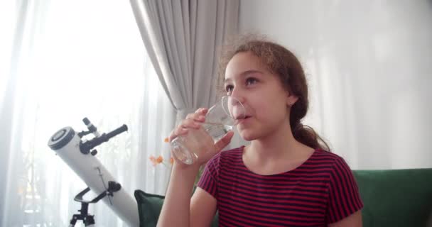 Healthy Eating Child Eating Breakfast Kid Child Little Girl House — Stock Video