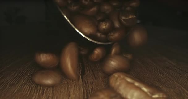 Concepto Grano Café Recién Tostado Delicioso Aromático Frijol Arábica Premium — Vídeos de Stock