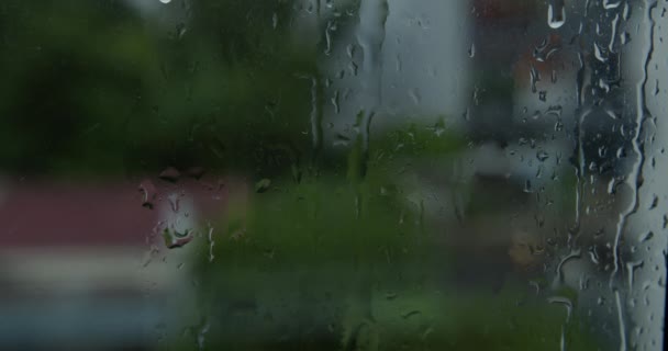 雨滴窗 在夏季的阵雨中 大雨滴打在窗玻璃上 水滴在玻璃杯上 — 图库视频影像