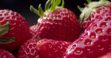 Çilek, Kırmızı Sulu Olgun Çilek, Yakın plan, Lezzetli Yaz Meyveleri. Taze Hasat Çilekleri 'nin geçmişi. Sağlıklı Doğal Vegan Gıda Konsepti.