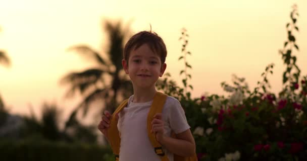 Portret Przystojnego Dziecka Szczęśliwego Słodkiego Ucznia Uśmiechniętego Ucznia Małego Chłopca — Wideo stockowe