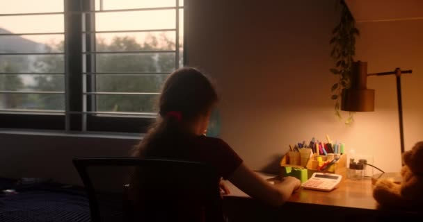 Child Doing Homework Child Studying Teenage Girl Wearing Studying Home — Stock Video