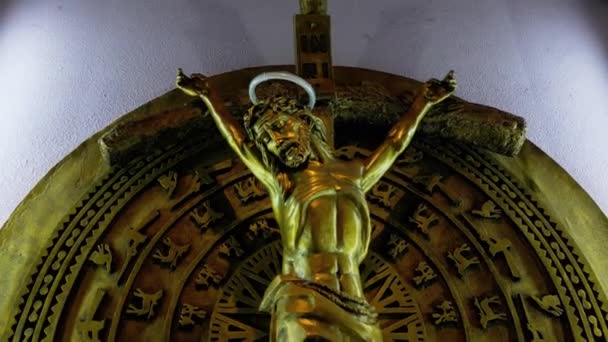 Jesús Muriendo Cruz Cruz Jesús Dentro Iglesia Católica Concepto Crucifixión — Vídeos de Stock