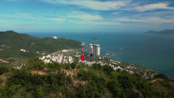 Vista Dalla Montagna Nui Tien Bandiera Vietnam Nha Trang Edifici — Video Stock