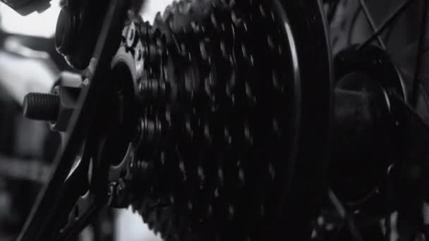 Cyclist Bicycle Drivetrain System Chain Rotating Versnellingsbak Fietswiel Fietsaandrijving Derailleur — Stockvideo