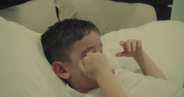 Portrait Cute Boy Big Tears Running His Cheeks Sad Upset — Stock Video