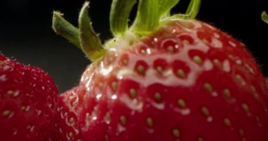 Çilek, Kırmızı Sulu Olgun Çilek, Yakın plan, Lezzetli Yaz Meyveleri. Taze Hasat Çilekleri 'nin geçmişi. Sağlıklı Doğal Vegan Gıda Konsepti.