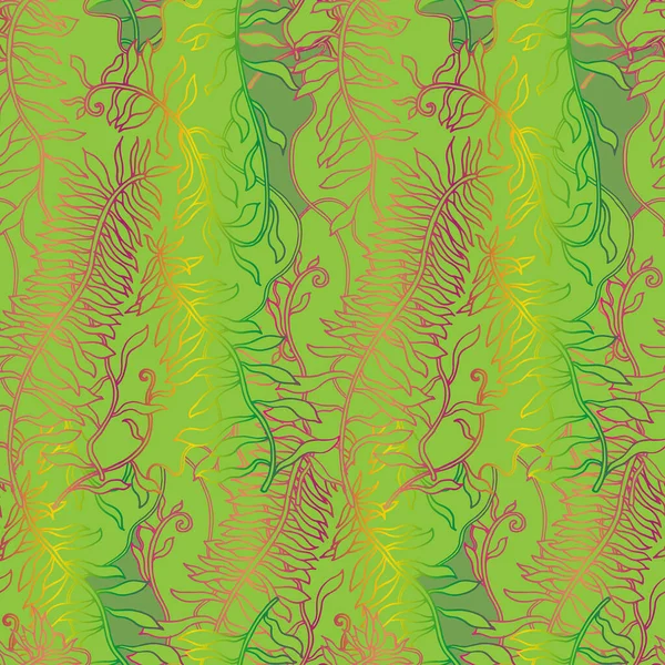 緑の背景 植物のモチーフと美しい春の葉とベクトルシームレスなカラフルな装飾パターン — ストックベクタ