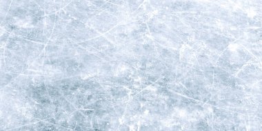 Natural scratched ice at the ice rink as texture or background for winter composition, large long picture